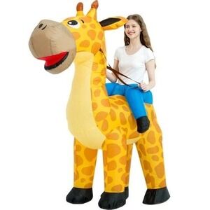 One Casa Inflatable Giraffe Rider Costume Adult Mens Blow Up Ride On Party Suit